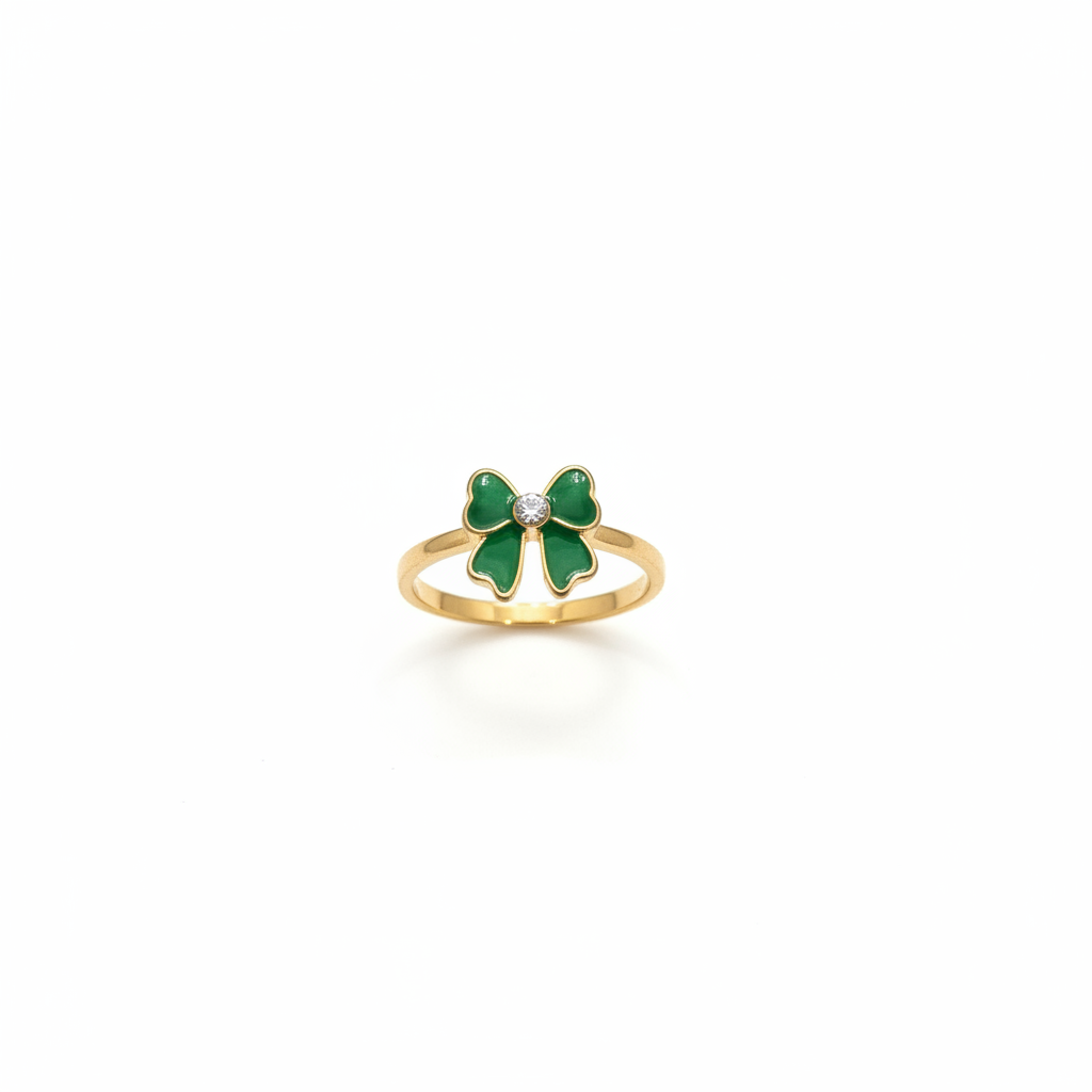 Green Bow Ring on White Background