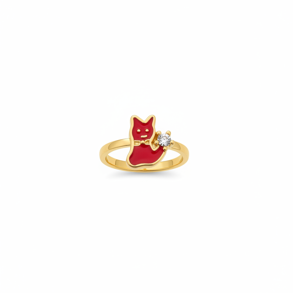 Red Cat Charm Ring