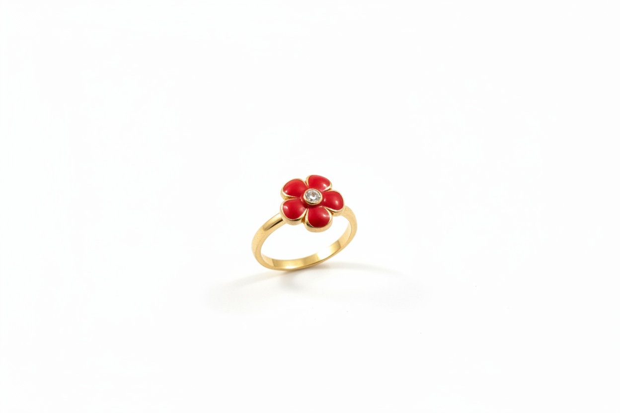 Red Flower Ring Straight On White Background