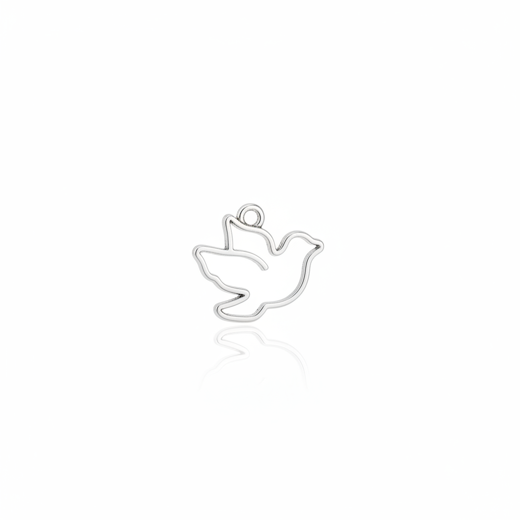 Silver dove charm on white background