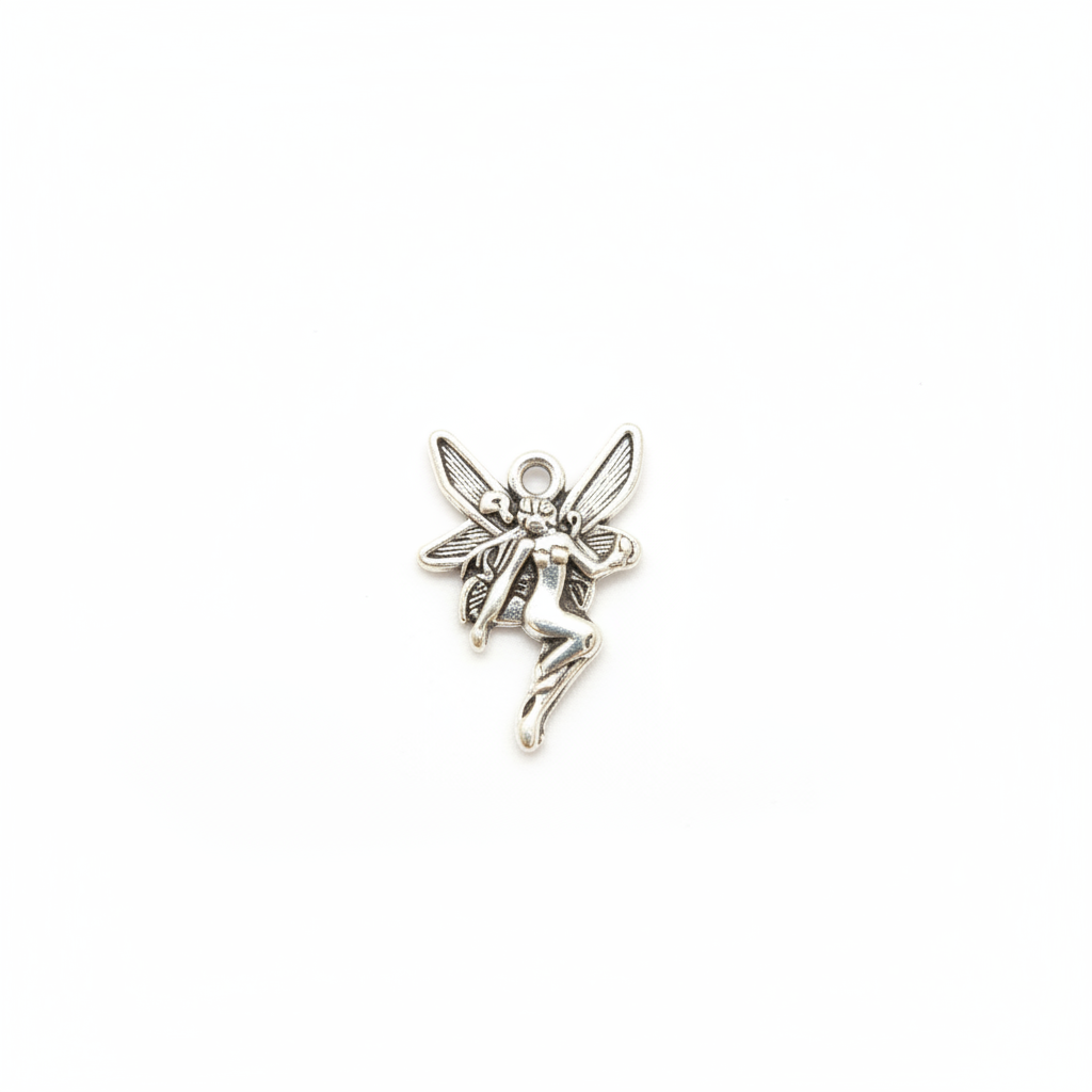 Silver fairy charm on white background