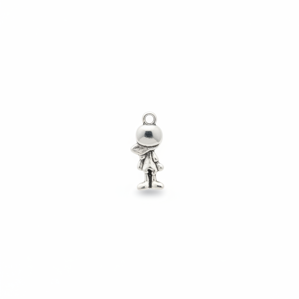 Silver person charm on white background