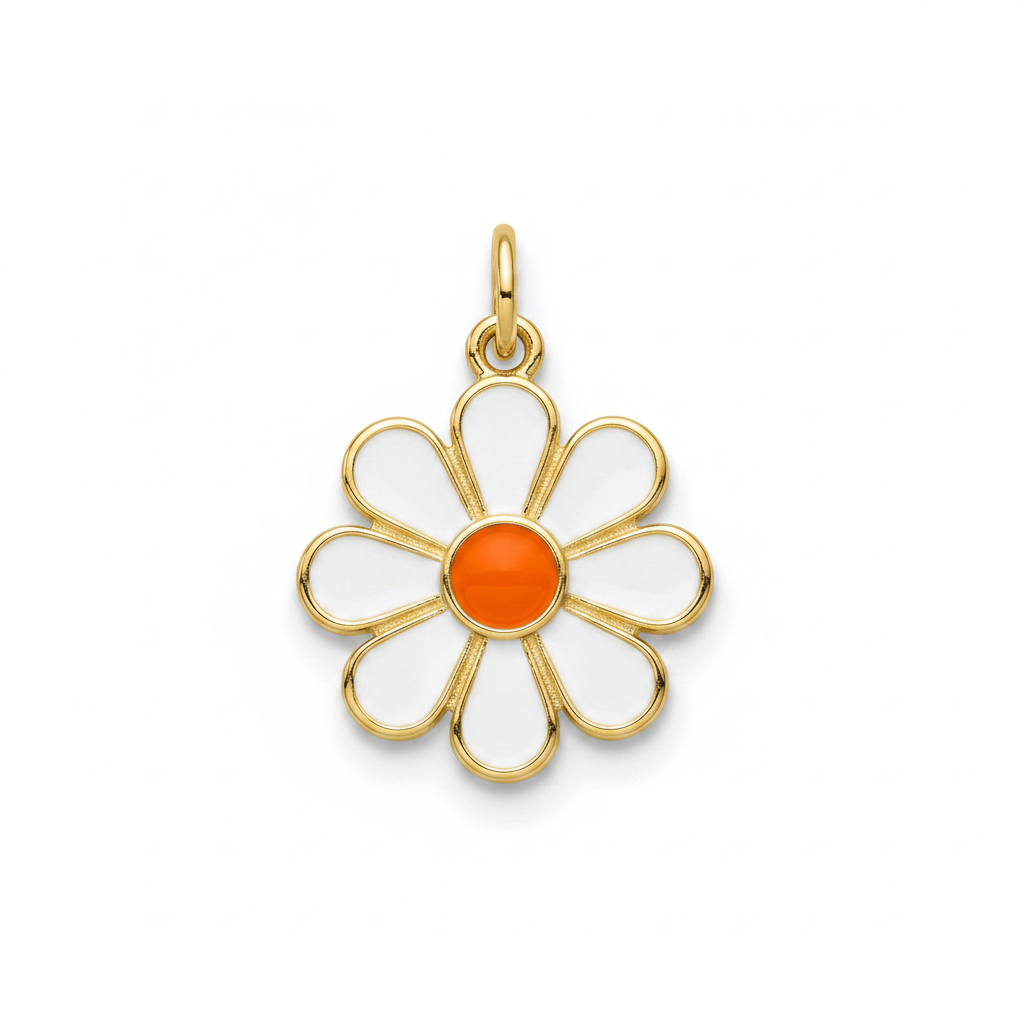 Sun Flower Charm - White Enamel
