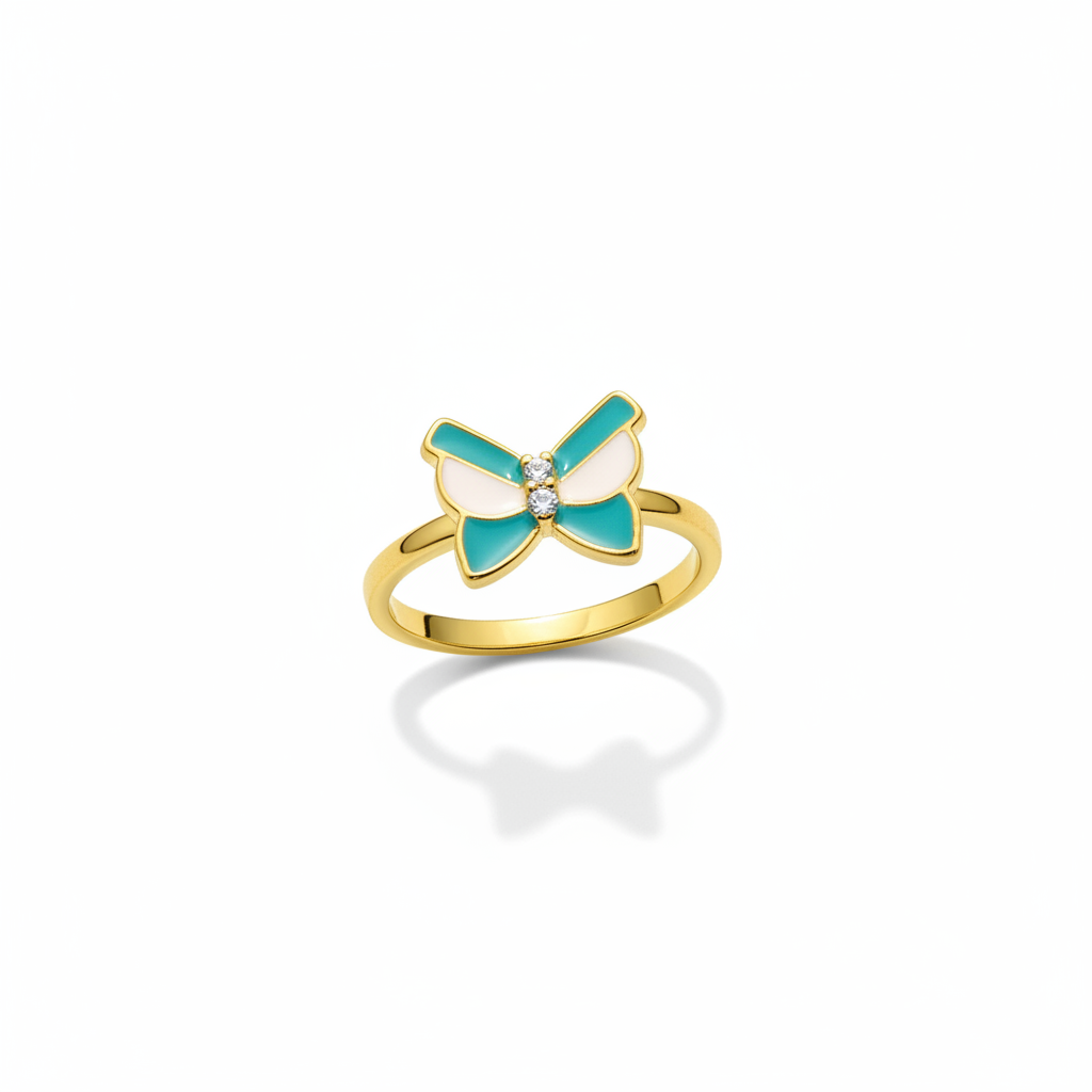 Teal Butterfly Ring - White Background