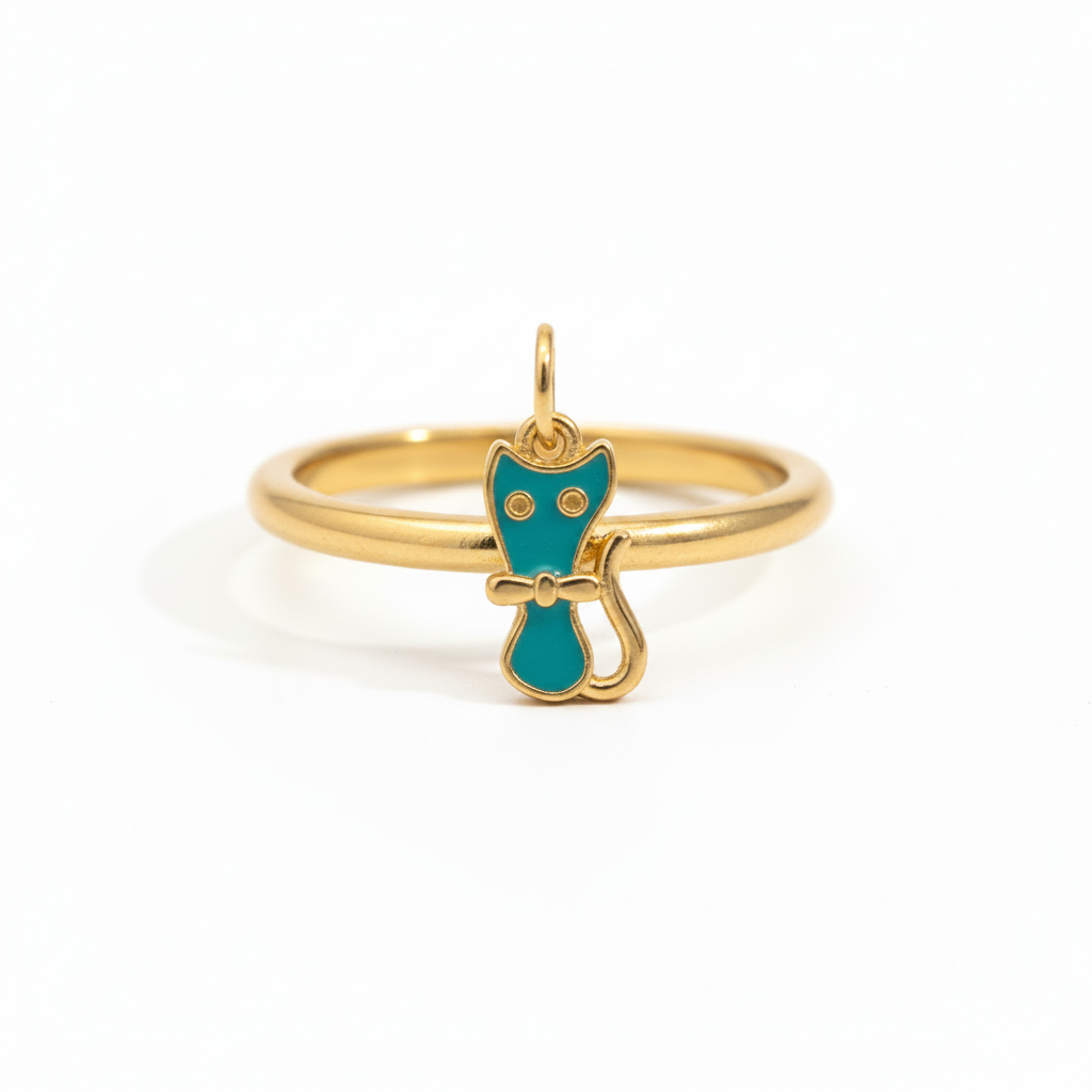 Teal Cat Attachable Charm Ring