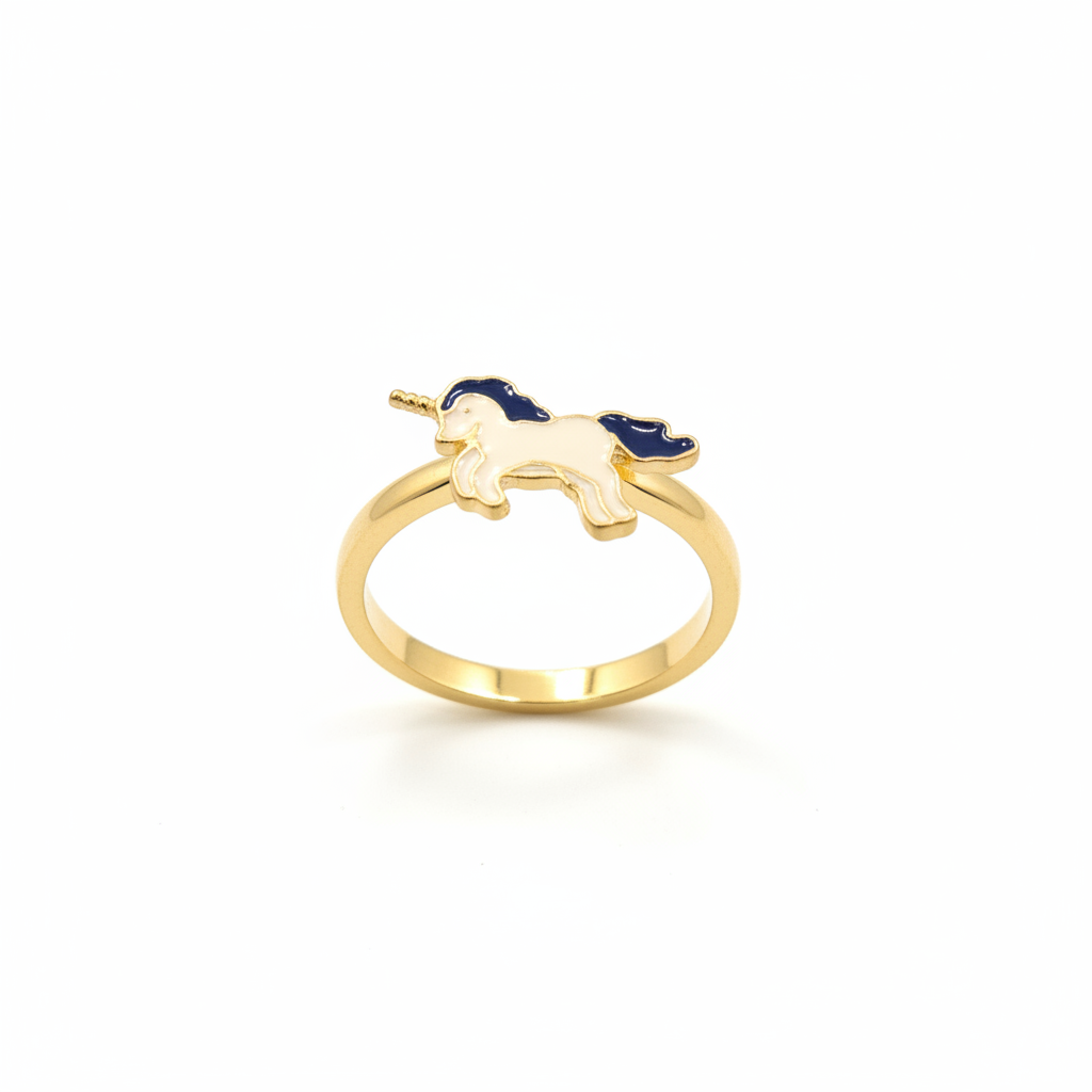 White & Navy Unicorn Charm Ring